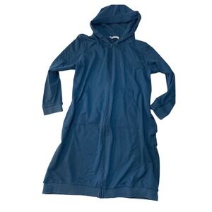 Grace Karin Womens Longline Zip Up Hoodie Teal Blue Long Sleeve Jacket Size L